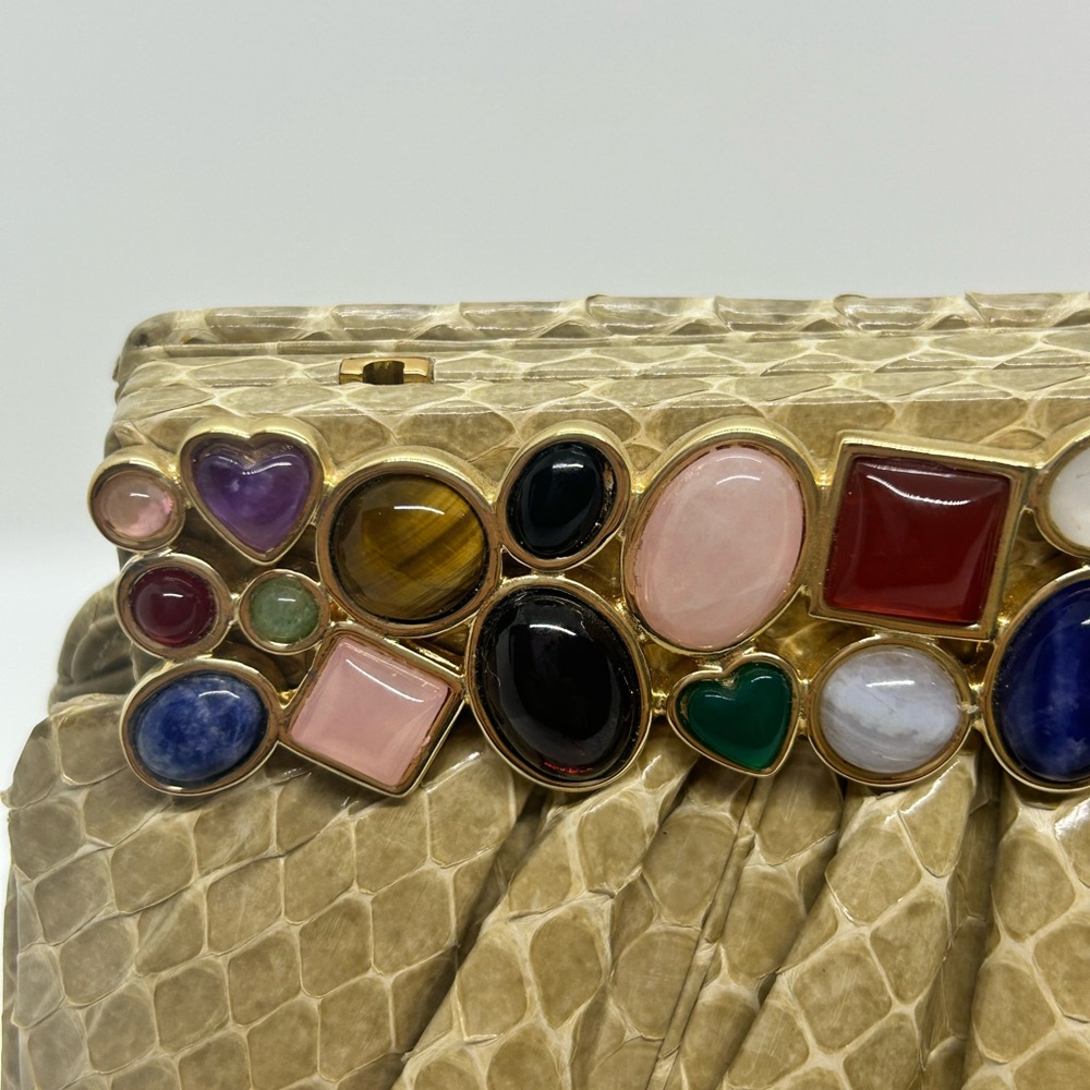 Judith Leiber Vintage Snakeskin Multi Color Gemstone Bag RARE NEW CONDITION - Picture 7 of 15